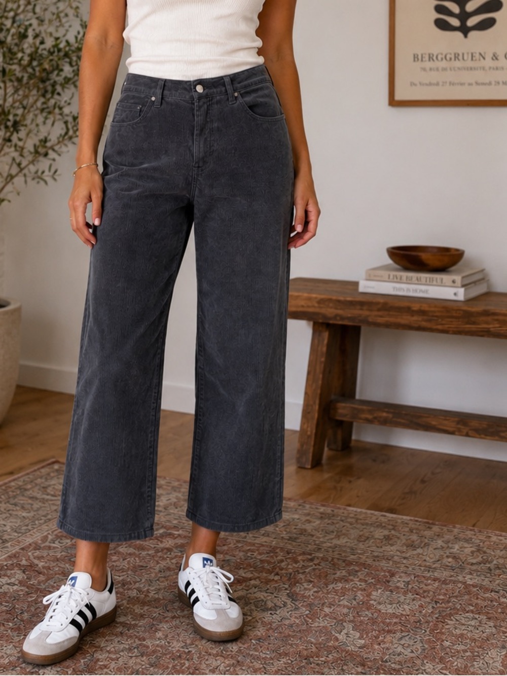 Levi’s Ribcage Straight Ankle Corduroy Pants Womens 32 Gray High Rise Stretch